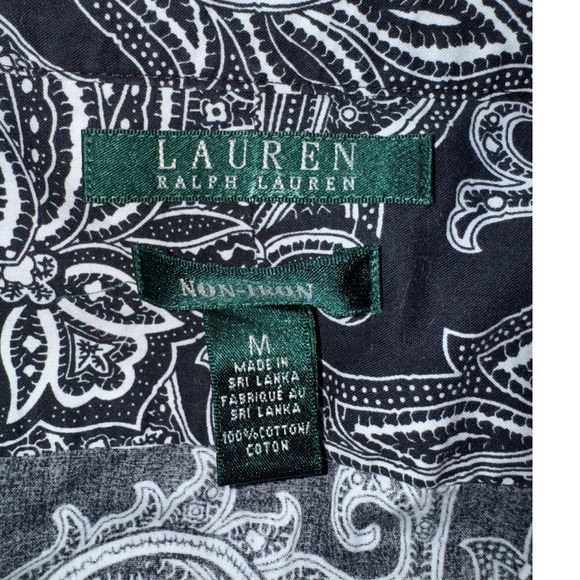 Lauren Ralph Lauren Womens Black White Paisley Print Button Up Shirt Size M - Picture 5 of 5